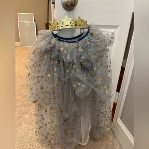 Meri Meri star glitter gold blue tulle cape and matching glitter crown